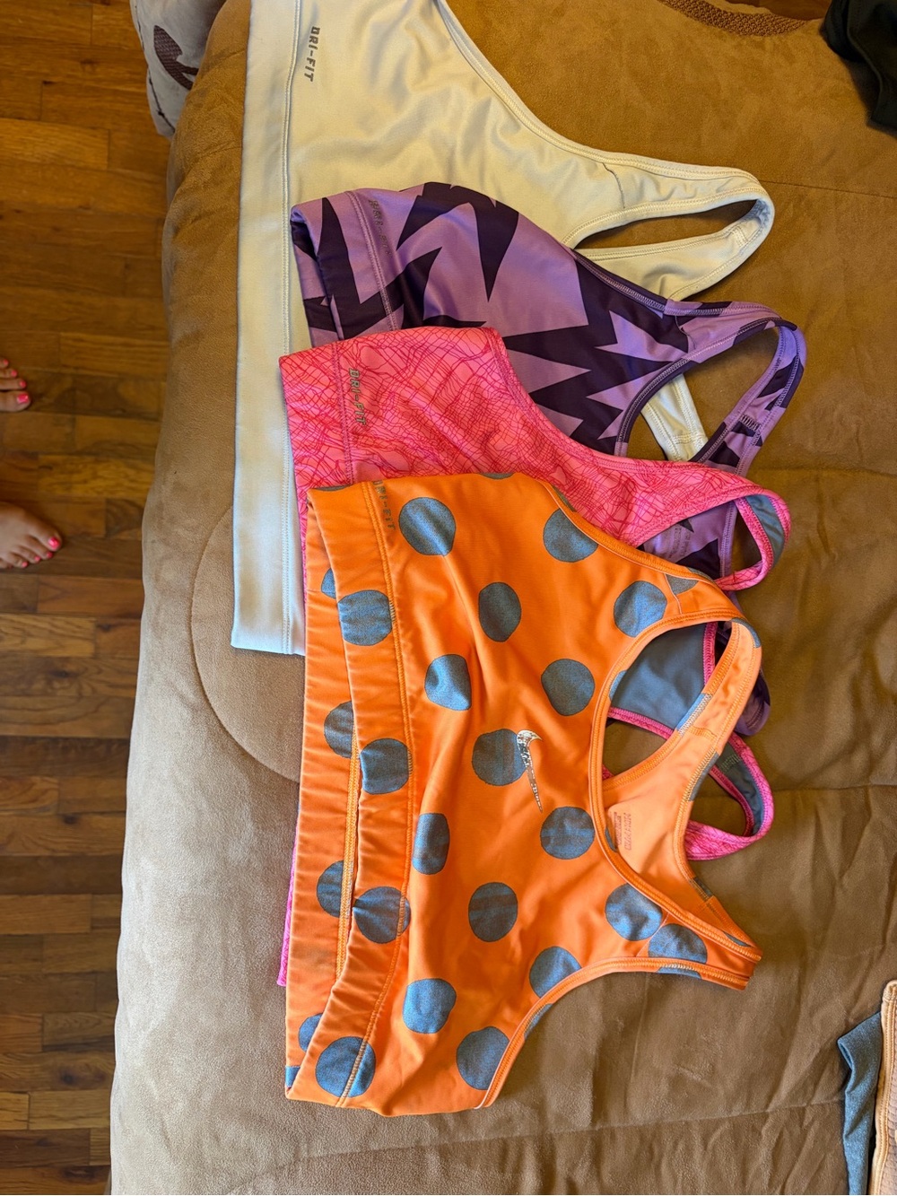 Nike Orange Sports Bra with Metallic Silver Polka Dots